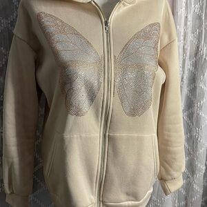 Cream Butterfly Hoodie SHEIN sz m